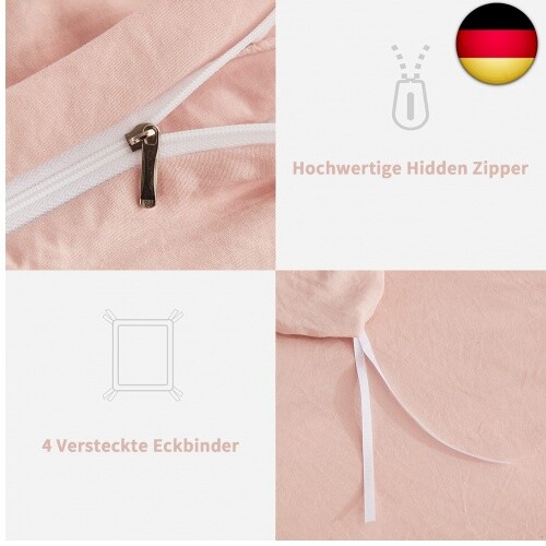 Rüschen Bettwäsche Set 135 x 200cm Rosa mit Weiß Romantische Bettwäsche Set 2 Te