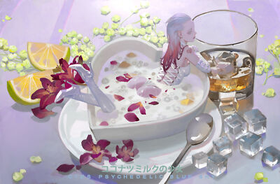 Anime feng wei girls cyan hair  heels ice cubes spoon Playmat Game Mat Desk