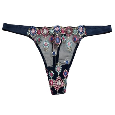 NWT VICTORIA'S SECRET Dream Angel Thong Pantie Sz XS-S-L-XL Blue Mesh Pink