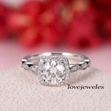 2.12CT Round Cut Lab-Created Diamond Halo Engagement Wedding 925 Silver Ring