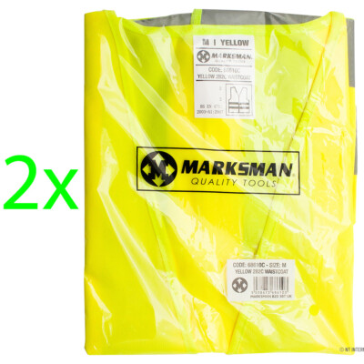 2 X MITTEL GELBE HI VIS SICHERHEITSWESTE GEBÄUDE BAU SICHTBAR REFLEKTIEREND