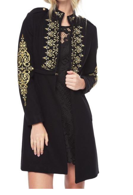 Juicy Couture Melton Embroidered Pitch Black Coat S | eBay