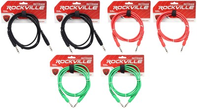 6 Rockville 6' 1/4'' TRS to 1/4'' TRS Cable 100% Copper (3 Colors x 2 of Each)