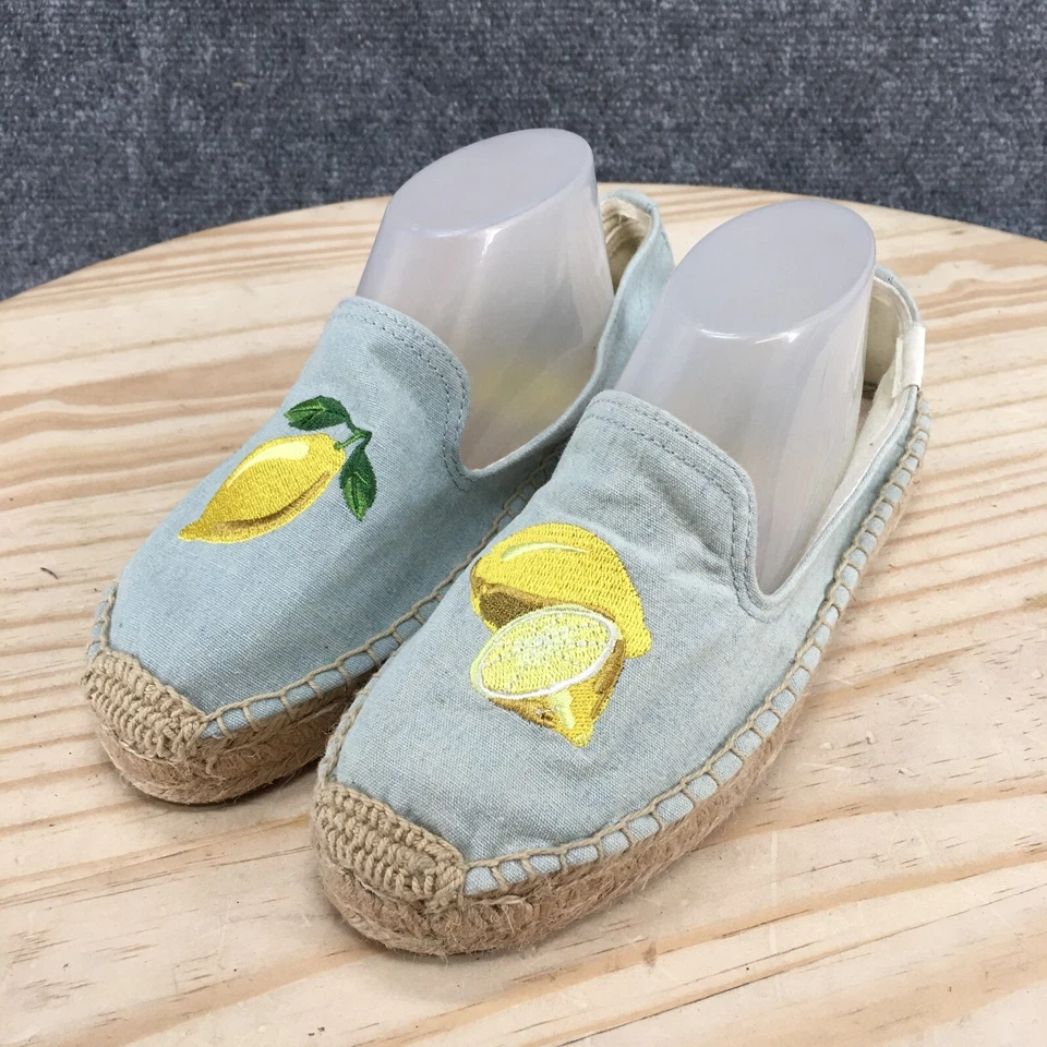 Soludos Zapatos Mujer 5 Limón Bordado Alpargata Azul Tela Planos Sin Cordones Foto 3 de 4