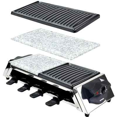 3-in-1 Raclette Grill Für 8 Personen - Mit Heißem Stein Und Wendegrillplatte