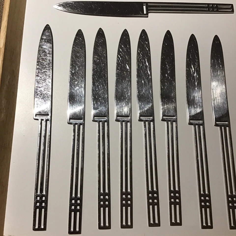 X 11 Cuchillos de Cena de Acero Inoxidable Sasaki Vintage Ventanas Patino Wolf 18-8 Japón Foto 3 de 4