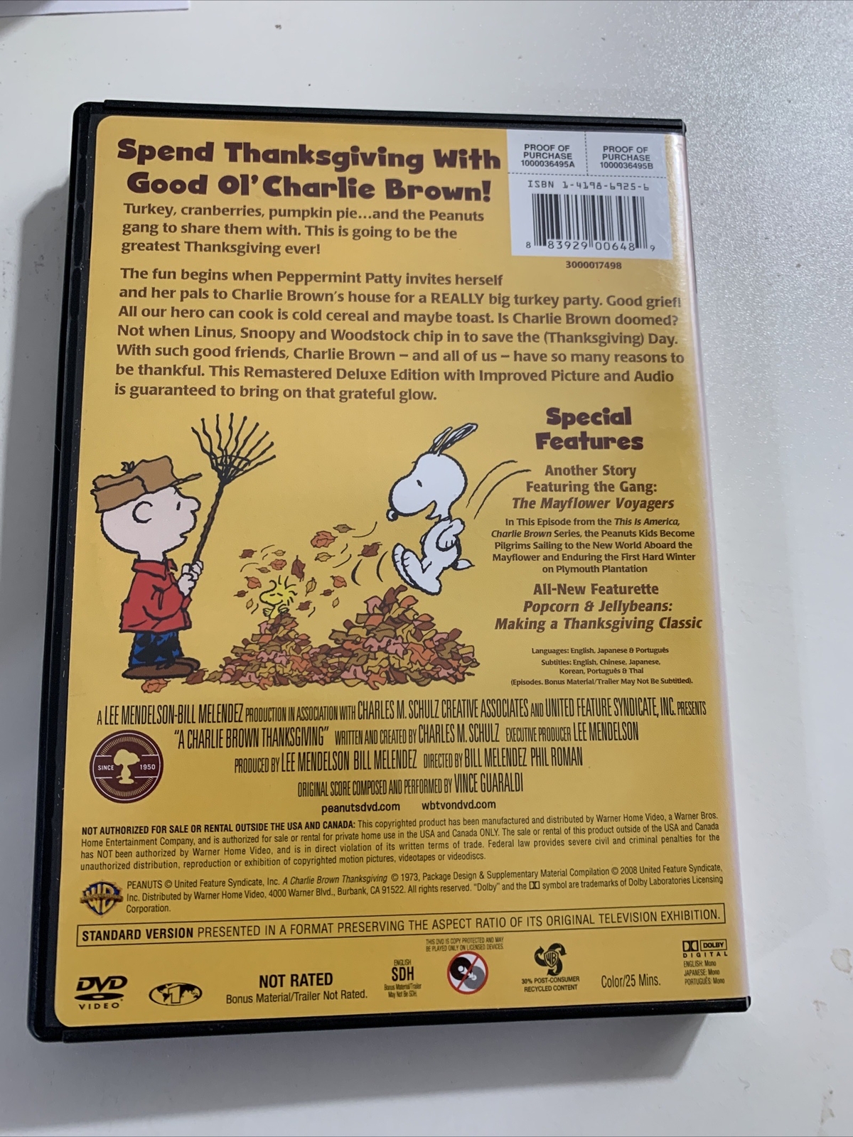 A Charlie Brown Thanksgiving DVD Peanuts TV special Remastered Deluxe