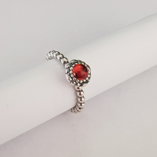 New Pandora Red Garnet January Birthstone Silver Ring Birthday Blooms Size 52 - Picture 2 of 6