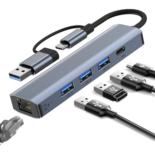 USB-C Ethernet Adapter, USB 3.0 Hub, LAN Gigabit, Mac, Windows, Linux