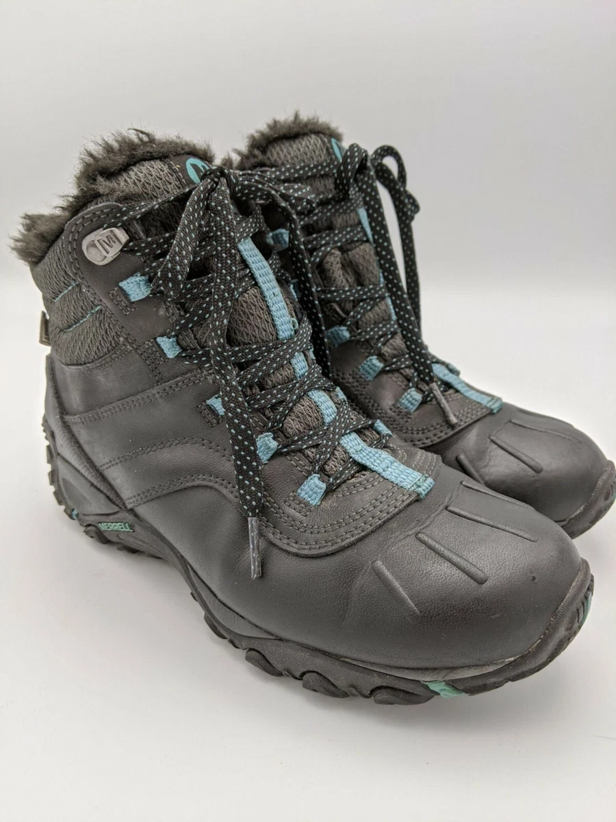 apotek pludselig slap af Merrell Atmost Boots Waterproof Lace Up Leather Rubber Black Blue Womens 6  | eBay