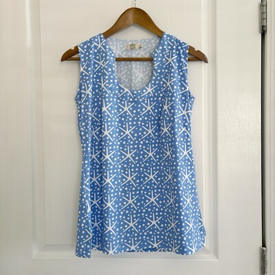 Katherine Way Blue Starfish Sleeveless Top Small Coastal Grandma