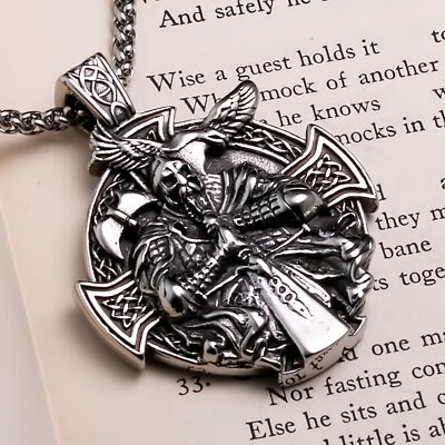 Viking Odin Warrior Raven Shield Stainless Steel Pendant Necklace