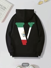 Adult XL Black Mexico V Hoodie Pullover Sweatshirt Graphic Print Mexican Flag
