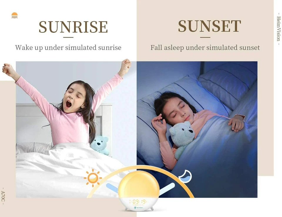 Sunrise Alarm Clock, A70C Wake up Light, Sleep Aid, Digital Alarm Clock Radio wi - Image 3 of 4
