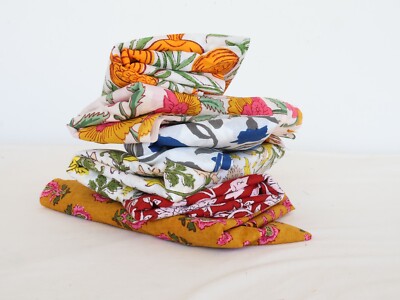 100 Pcs Cotton Fabric Scrap Set | Hand Block Print Offcuts for Quilting, Collage