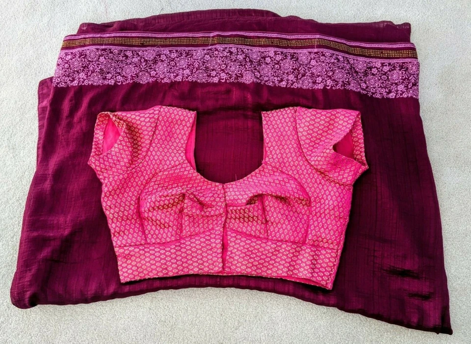 Sari indio bordado, borde con lentejuelas. Viene con blusa cosida Foto 3 de 4