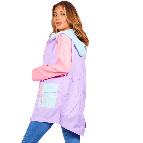 Contrast TieDye/Drawcord Watercolor FISHTAIL Raincoat Jacket Summer Hooded Coat - Picture 7 of 11