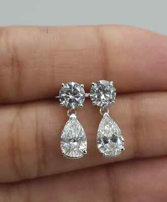 5Ct EF/VS Round and Pear Shaped Lab Grown IGI Diamond Earrings 14K White Gold