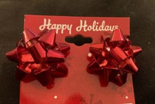 Cute Metal Christmas Bows Earrings 1-1/2 Stud Posts