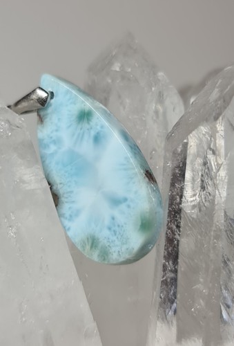 Natural Blue Larimar Stone Teardrop Pattern Crystal Silver 925 Dominica - Picture 5 of 11