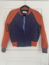 Joy Louche Navy And Orange Bomber Jacket Size 10 With Polka Dot Lining