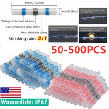 500/50x Solder Seal Sleeve Heat Shrink Butt Wire Connectors Terminal Waterproof