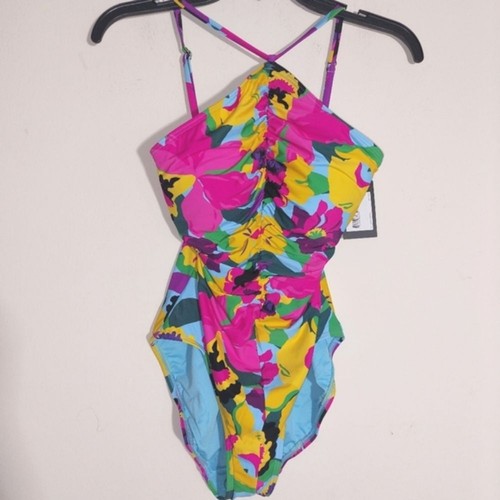 KATE SPADE Women's Orchid Bloom High Neck Rauched One Piece Swimsuit Size M NWT - Picture 5 of 16