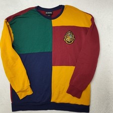 Harry Potter Sweatshirt Men L Red Pullover Fleece Hogwarts Color Block Wizarding