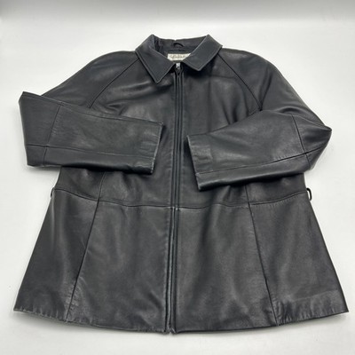 Preston & York Women's Black Lamb Skin Leather Full Zip Jacket Collared Size XL
