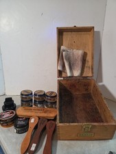 Vintage Griffin Shinemaster Oak Wood Dovetail Shoe Shine Box w/ A lot of extras