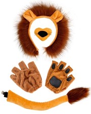 5 Pcs Lion Costume Set Ears Headband Tail Paw Gloves lion set, Brown