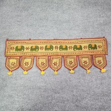 Indian Toran Door Hanging Embroidered Green Elephant Tassel Wall Decor 34x11