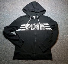 Black And Silver Victoria Secret Pink Zip Up Hoodie Size Small