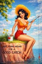 Pinup Sexy Woman Fishing MODERN Vintage Postcard A628