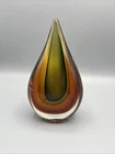 Vintage Murano Style Glass Amber Blue Teardrop 7" Tall Art Glass Mint Condition