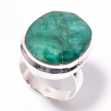 Genuine Green Sapphire Sterling Silver Promise Band Mother Trendy Ring Size 6.75