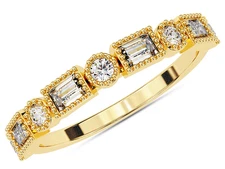 IGI 1/3 Ct Baguette & Round Lab Grown Diamond Half Eternity Wedding Ring 14K YG