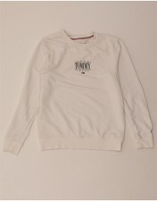 TOMMY HILFIGER Womens Oversized Sweatshirt Jumper UK 10 Small White Cotton CT05