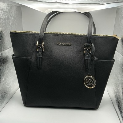 Michael Kors Charlotte Large TZ Tote Black Leather Shoulder Bag Gold NWT