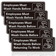 5 Pack Employees Must Wash Hands Sign,9 X 3 Inch Waterproof Acrylic Sign with Sy