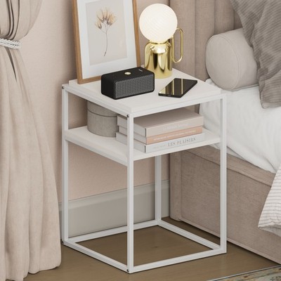 Furinno MORETTI 2-Tier Stackable Metal Frame Open Nightstand Solid White