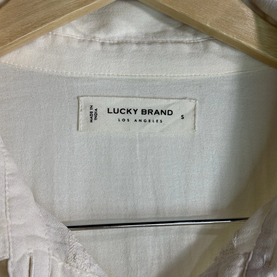 Blusa para mujer Lucky Brand S manga larga bordada blanca marfil Foto 3 de 4