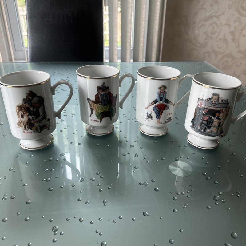 Vintage 1981 Danbury Mint Norman Rockwell Porcelain Mugs 14 oz Capacity Set of 4
