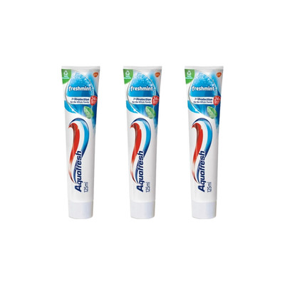 3x Aquafresh Freshmint Toothpaste 125ml Fluoride 1450ppm Fresh Breath Strong