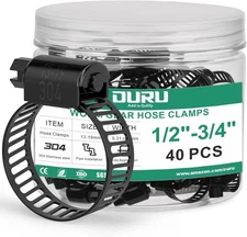 40PCS 1/2"-3/4" Black Hose Clamp,Adjustable 13-19mm 1/2-3/4(13-19mm), 