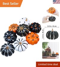 Set of 8 Halloween Orange Black White Foam Pumpkins Small Decorative Pumpkins...