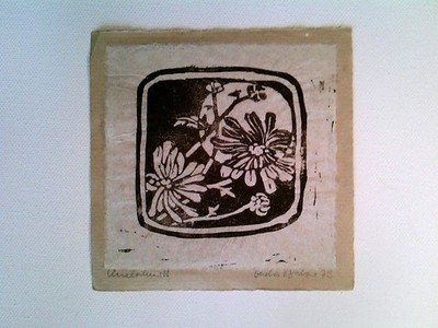 Linolschnitt, Handabzug, signiert Gerda Balzer, 1973, geschrieben an Malte Kindt