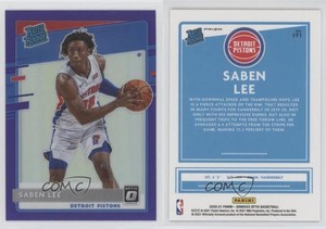 2020-21 Panini Donruss Optic Rated Rookie Purple Prizm Saben Lee #191 Rookie RC