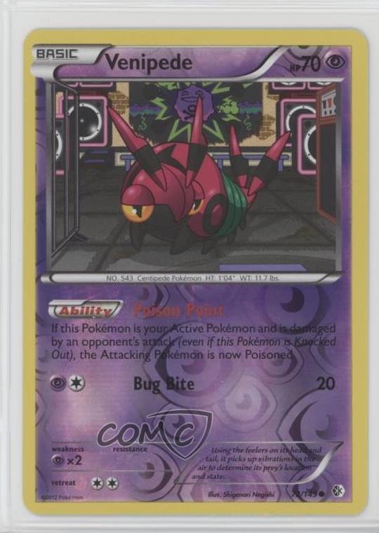 Venipede Reverse Foil Pokemon Black & White Boundaries Crossed #72