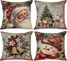 Lanpn Vintage 18x18 Christmas Throw Pillow Covers 18 x 18 (Pack of 4), Green 
